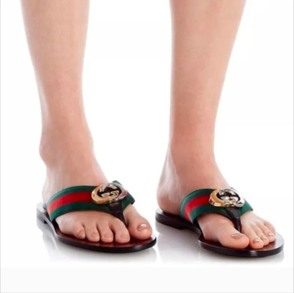 Gucci Kika Interlocking GG Red Green Thong Flip Flop Sandal Size EU 38 - Picture 15 of 16